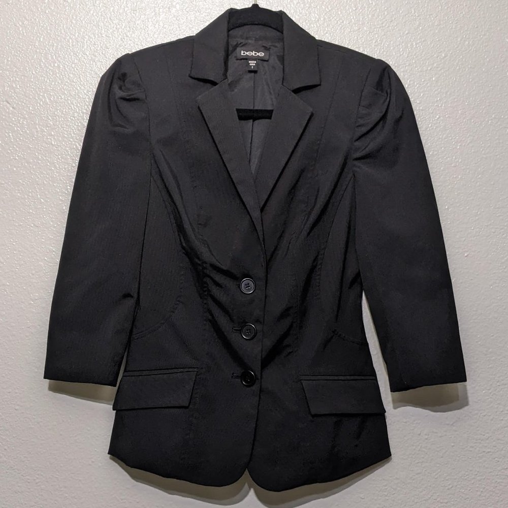 bebe 3/4 Sleeve Black Textured Blazer